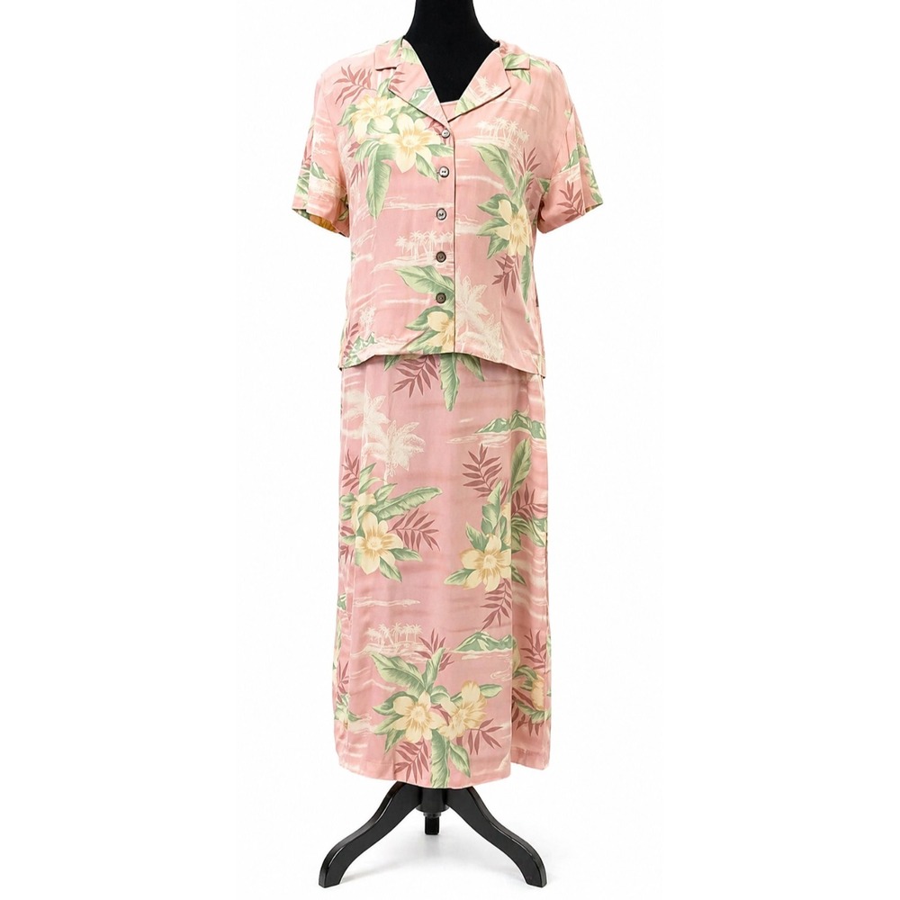 Boca Classics Island Wear Womens Jacket & Maxi Dress Large Pink Tropical 2 Piece